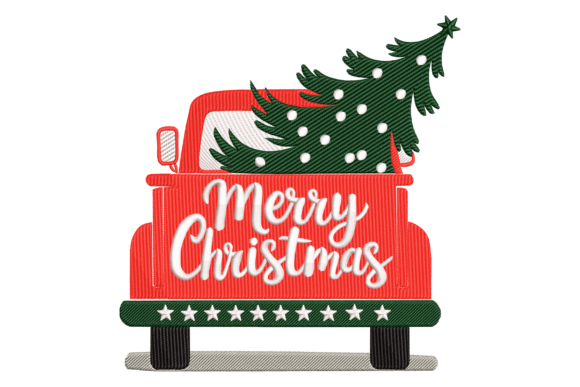 Christmas Red Truck Tree: Nostalgic Embroidery Design