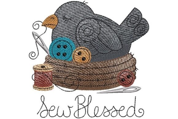 Sew Blessed Crow: A Vintage Design Asset for Authentic Branding
